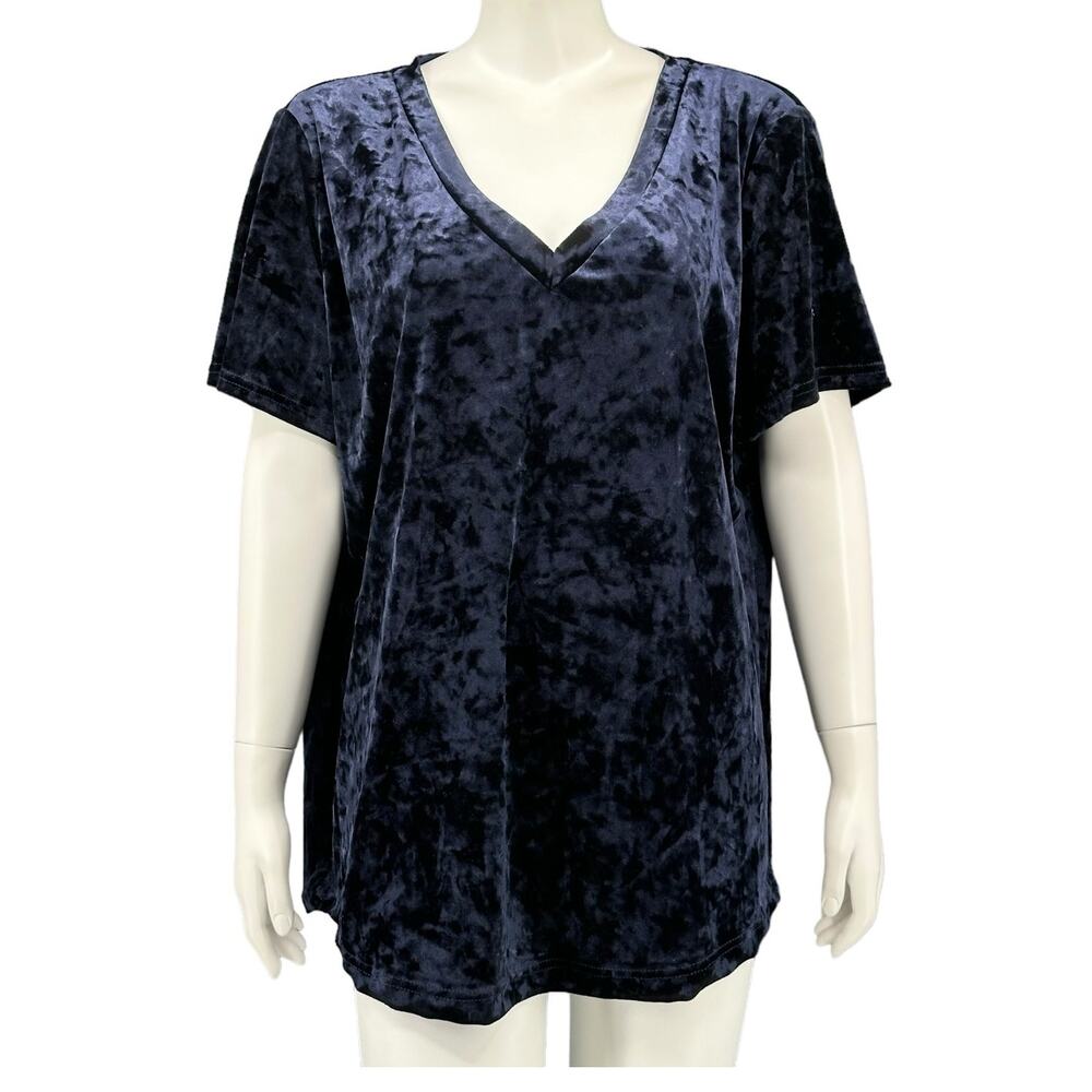 Amaryllis Top Womens 3X Navy Crushed‎ Velvet Short Sleeves V-Neck Whimsigoth
